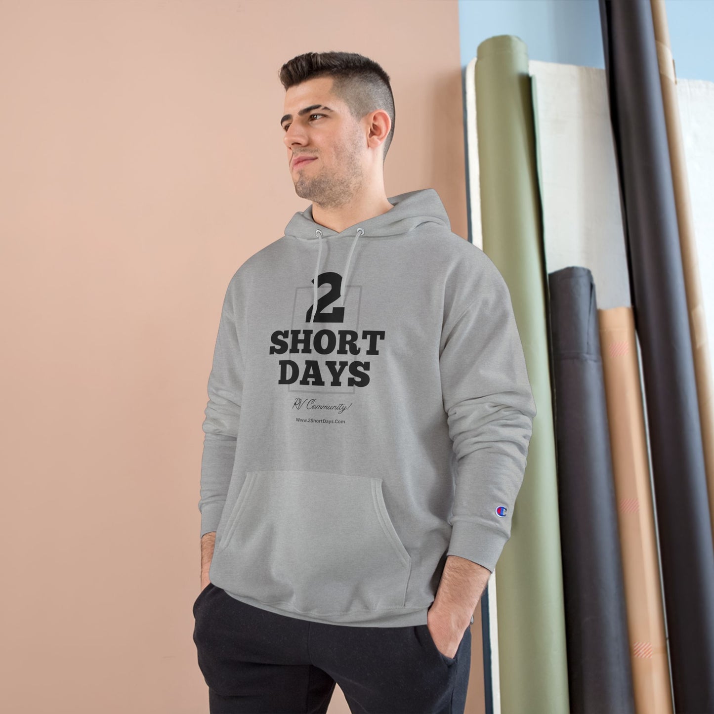 2SHORTDAYS  - Original - Black -! V2 Champion Hoodie - Cozy Urban Apparel, Gift for RV Lovers, Camping Sweatshirt, Statement Hoodie, Travel Clothing