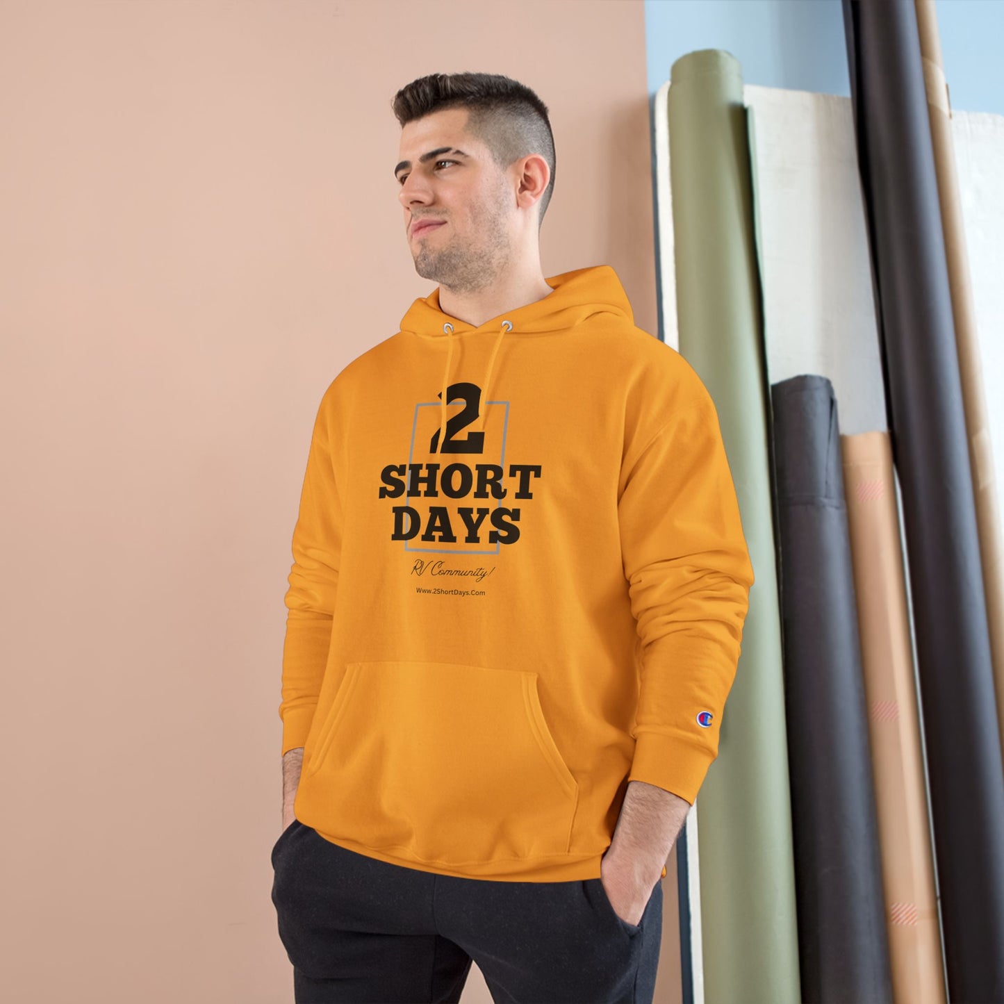 2SHORTDAYS  - Original - Black -! V2 Champion Hoodie - Cozy Urban Apparel, Gift for RV Lovers, Camping Sweatshirt, Statement Hoodie, Travel Clothing