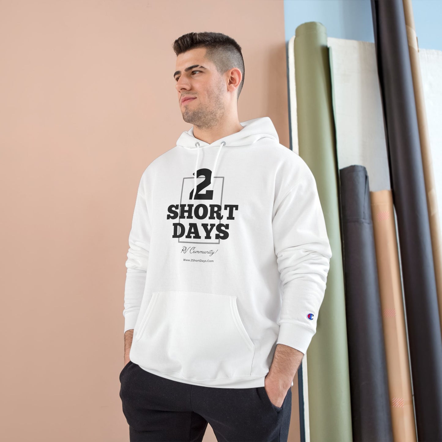 2SHORTDAYS  - Original - Black -! V2 Champion Hoodie - Cozy Urban Apparel, Gift for RV Lovers, Camping Sweatshirt, Statement Hoodie, Travel Clothing